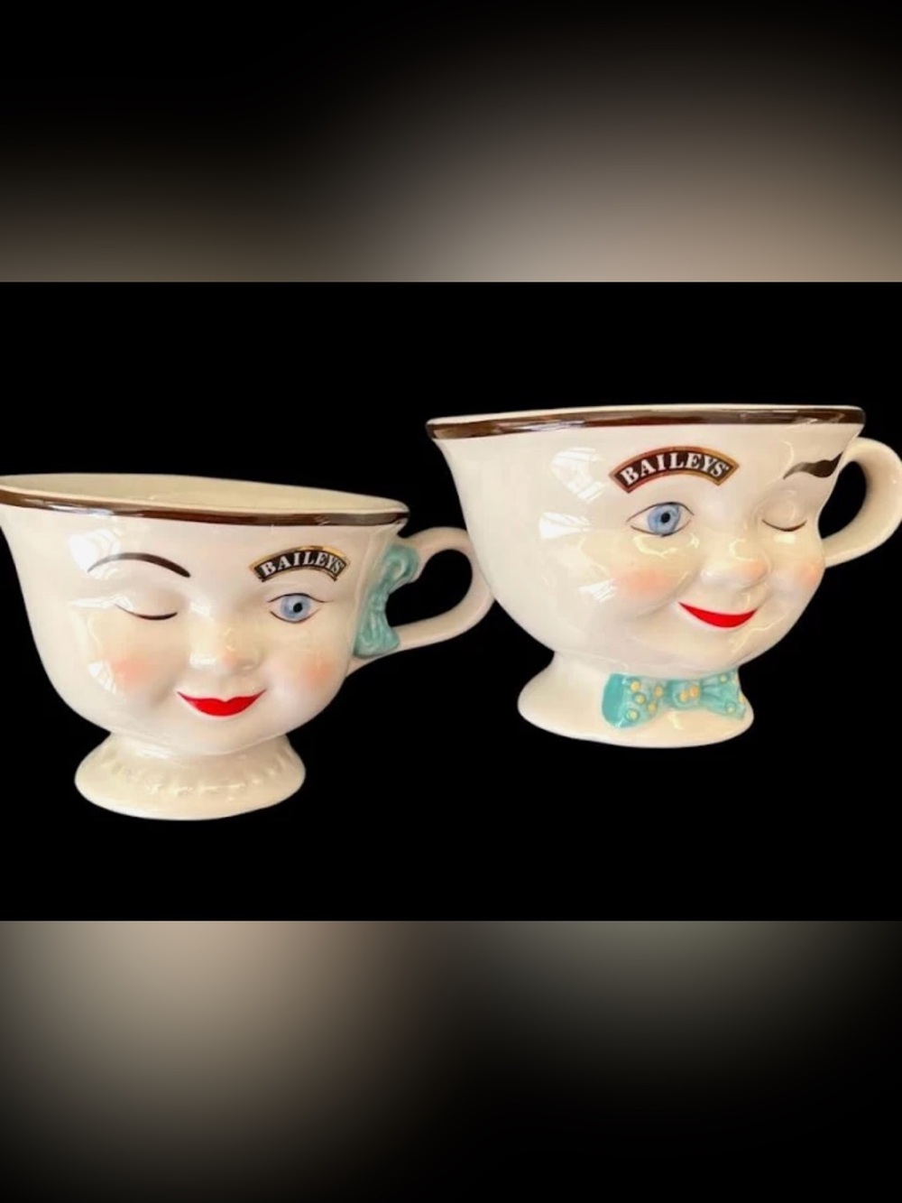 Vintage 1996 Bailey’s Limited Edition His & Hers “Yum” Winking Face Mug Set